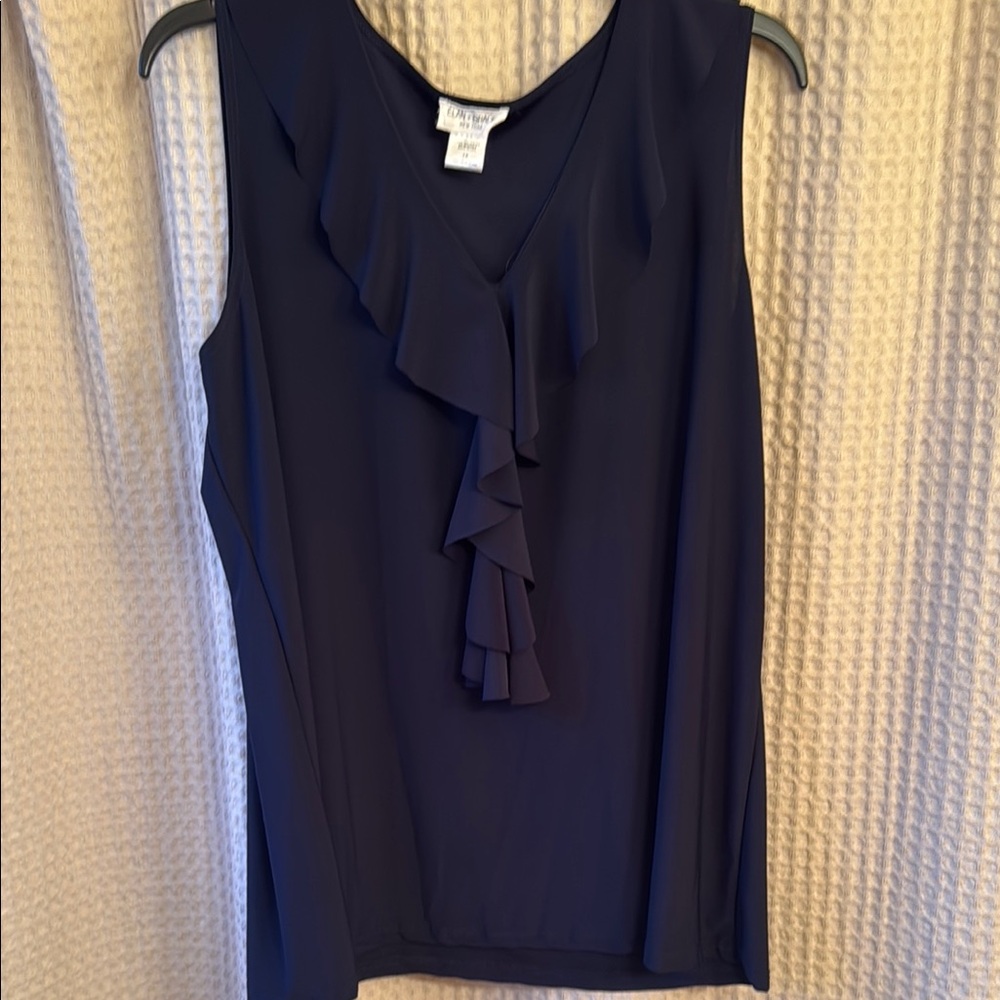 Elegant Blue Ruffled Sleeveless Blouse